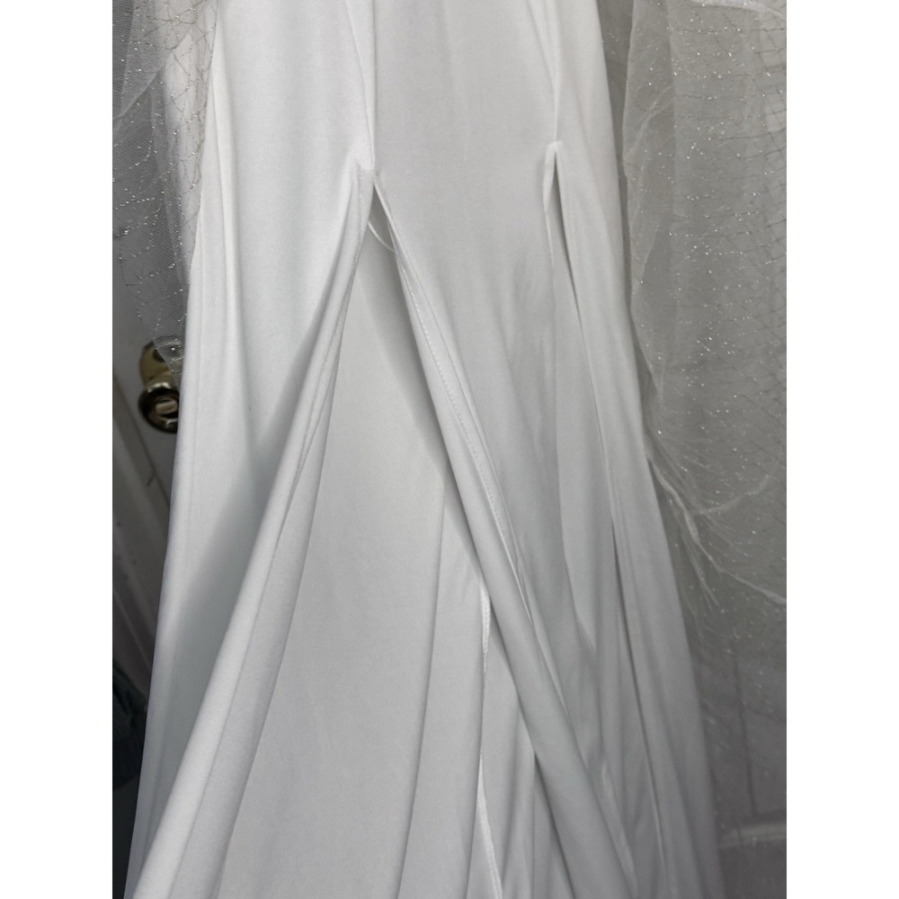 White S Metallic Grid Sparkle Deep V Neck Maxi Gown Fairy Wedding 1920s Art Deco - Picture 6 of 13